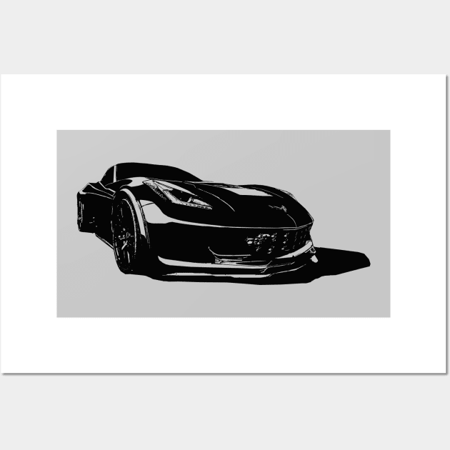 C7 Corvette Stingray - monochrome stylized #2 Wall Art by mal_photography